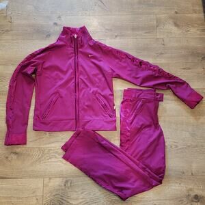 Y2K Nike Pink Tracksuit Jacket Sweatpants Full Zip Pockets Logo Vintage